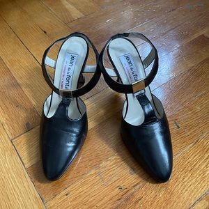80’s Black Leather Cutout Heels sz 36